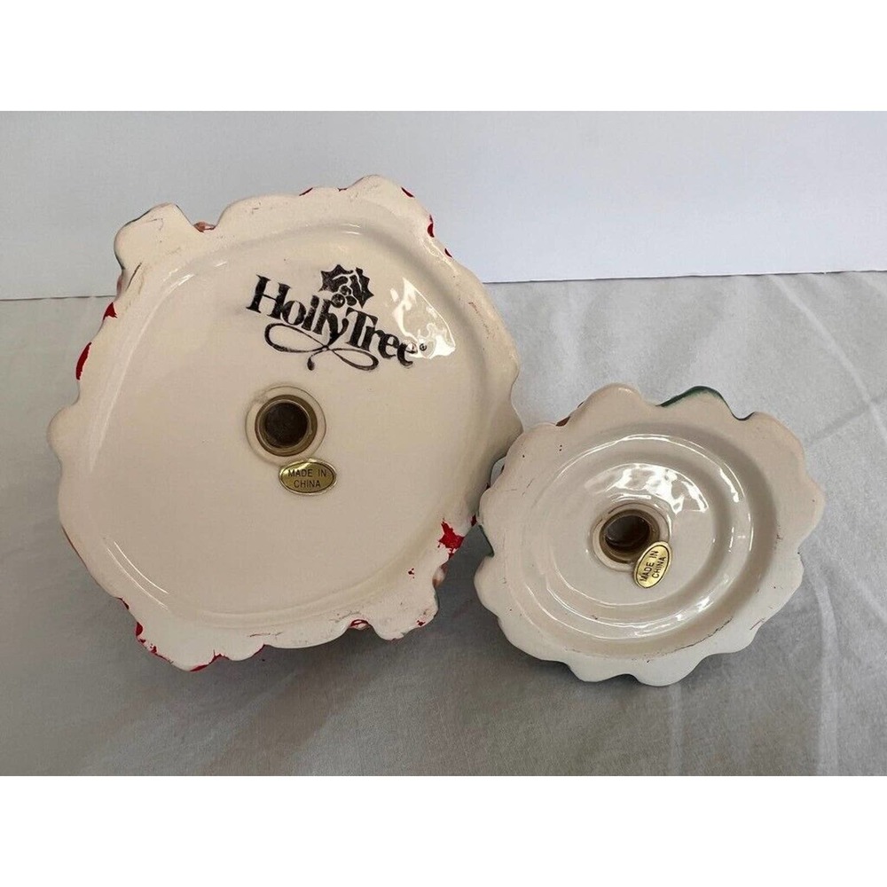 Holly Tree Christmas Salt & Pepper Shakers Ceramic Holiday 2 Piece Set 7" New - Picture 3 of 9